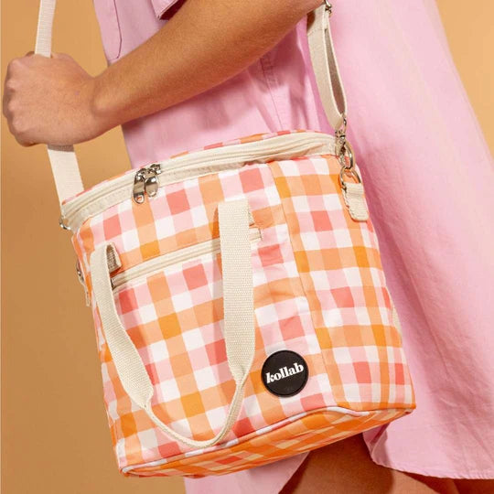 Mini Cooler Bag - Watermelon Peach Check