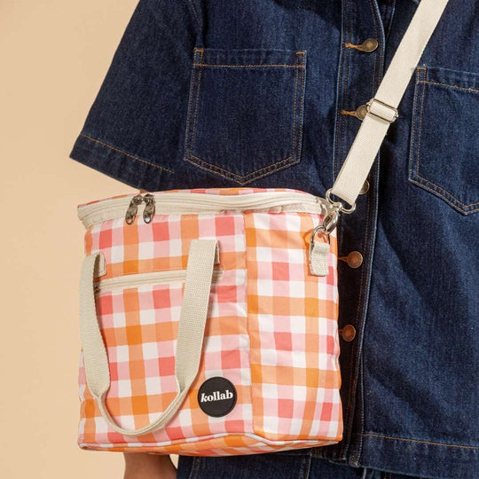Mini Cooler Bag - Watermelon Peach Check