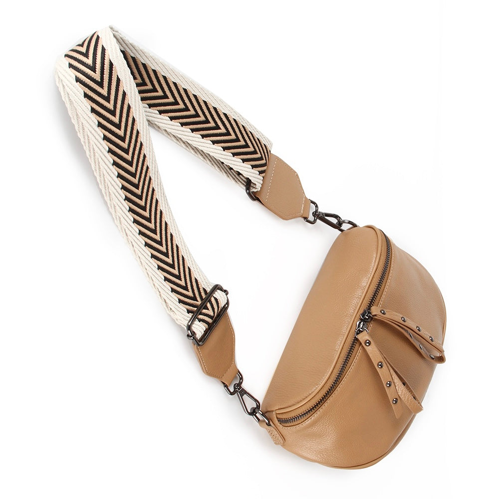 Obsessed Light Tan/Gunmetal Crossbody Bag