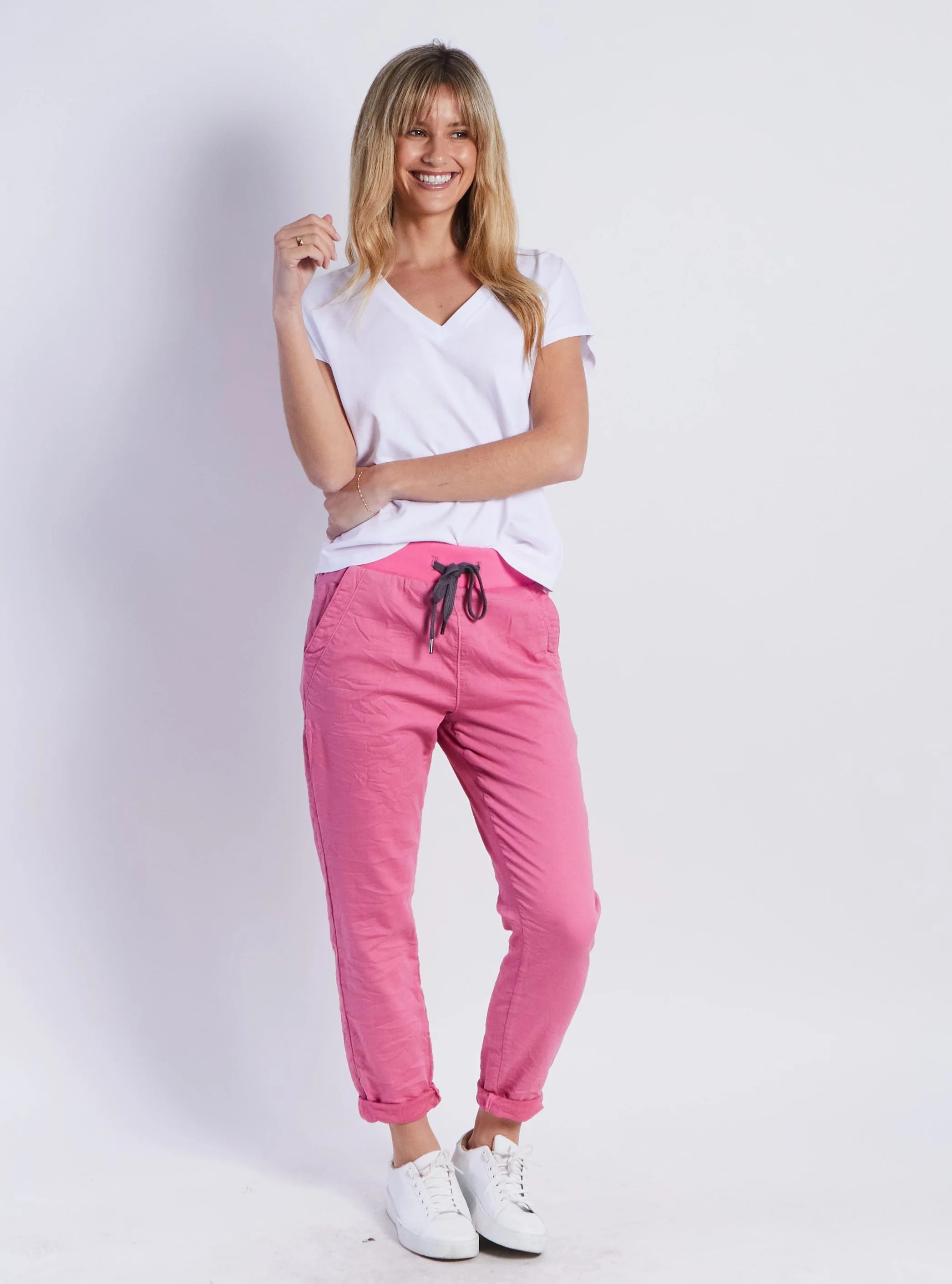 Riley Stretch Denim Jogger - Pink