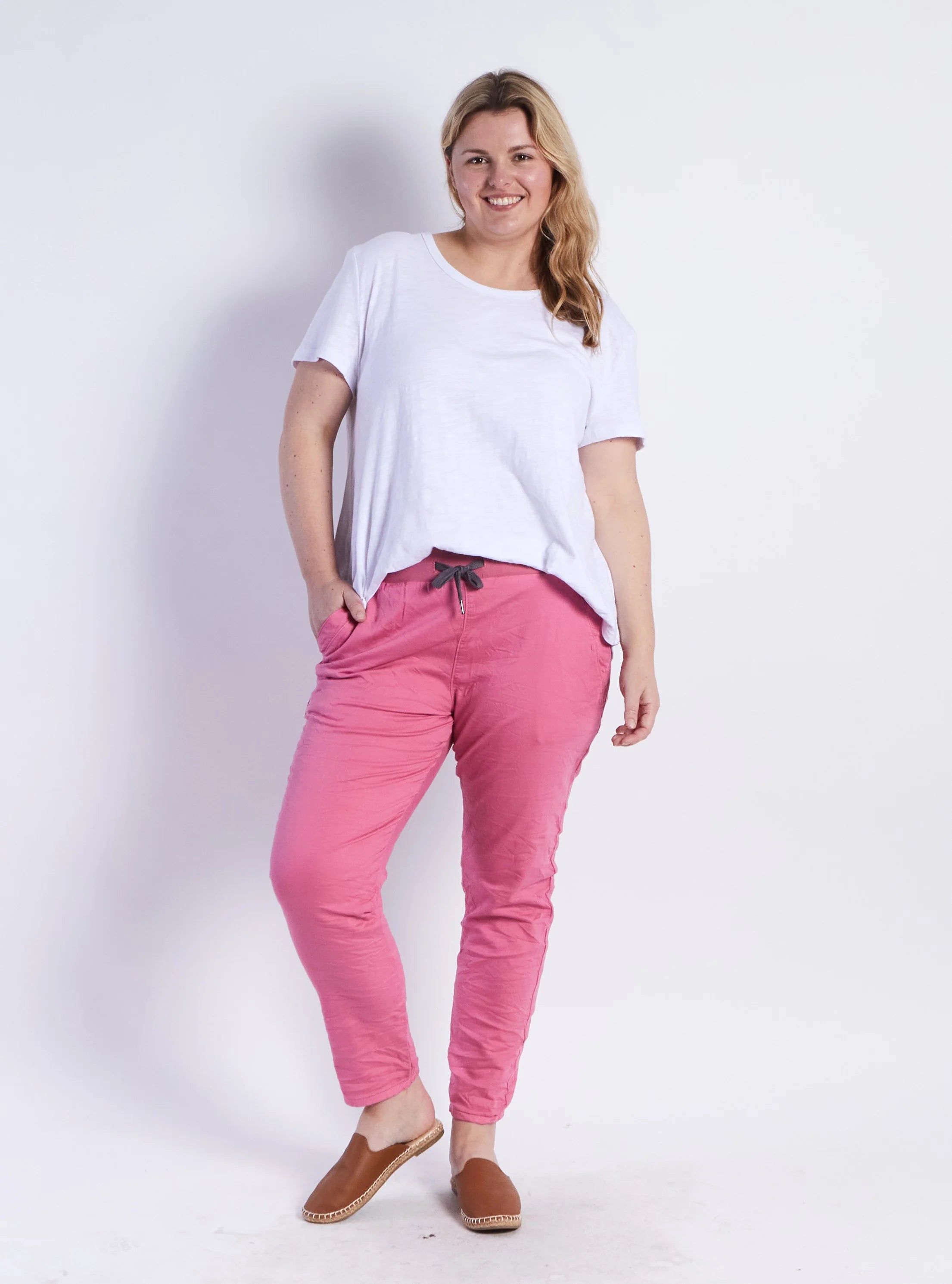 Riley Stretch Denim Jogger - Pink