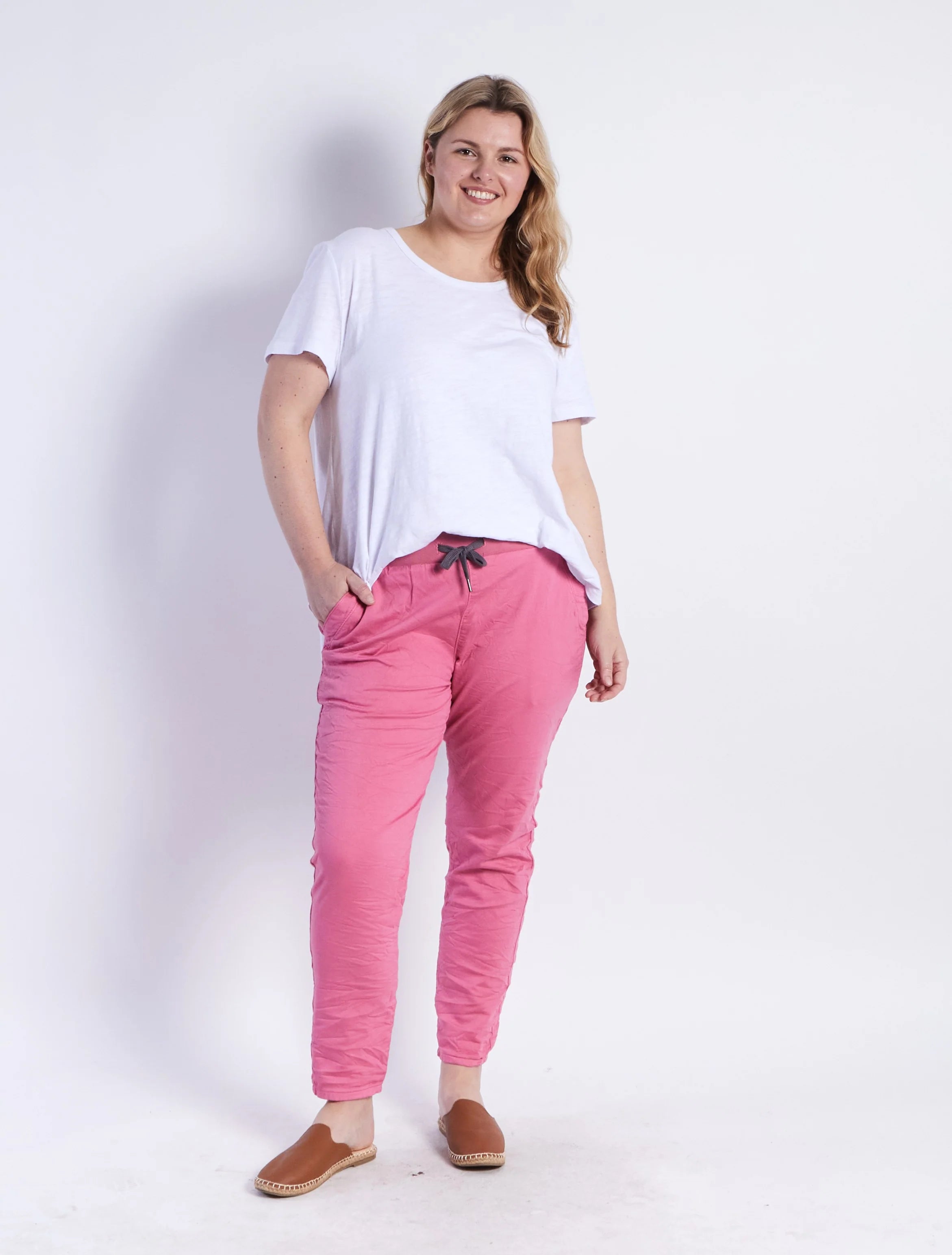 Riley Stretch Denim Jogger - Pink