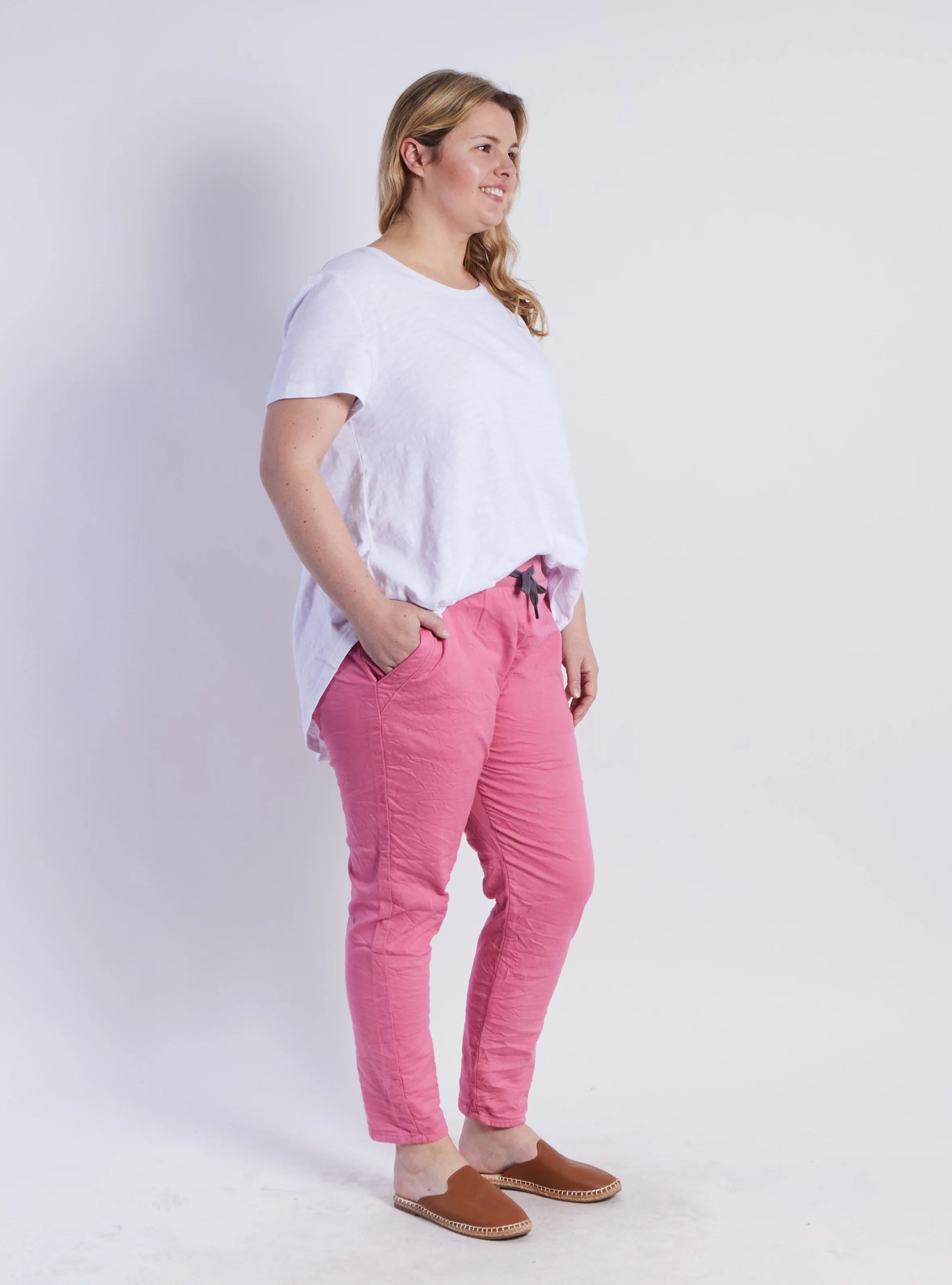 Riley Stretch Denim Jogger - Pink