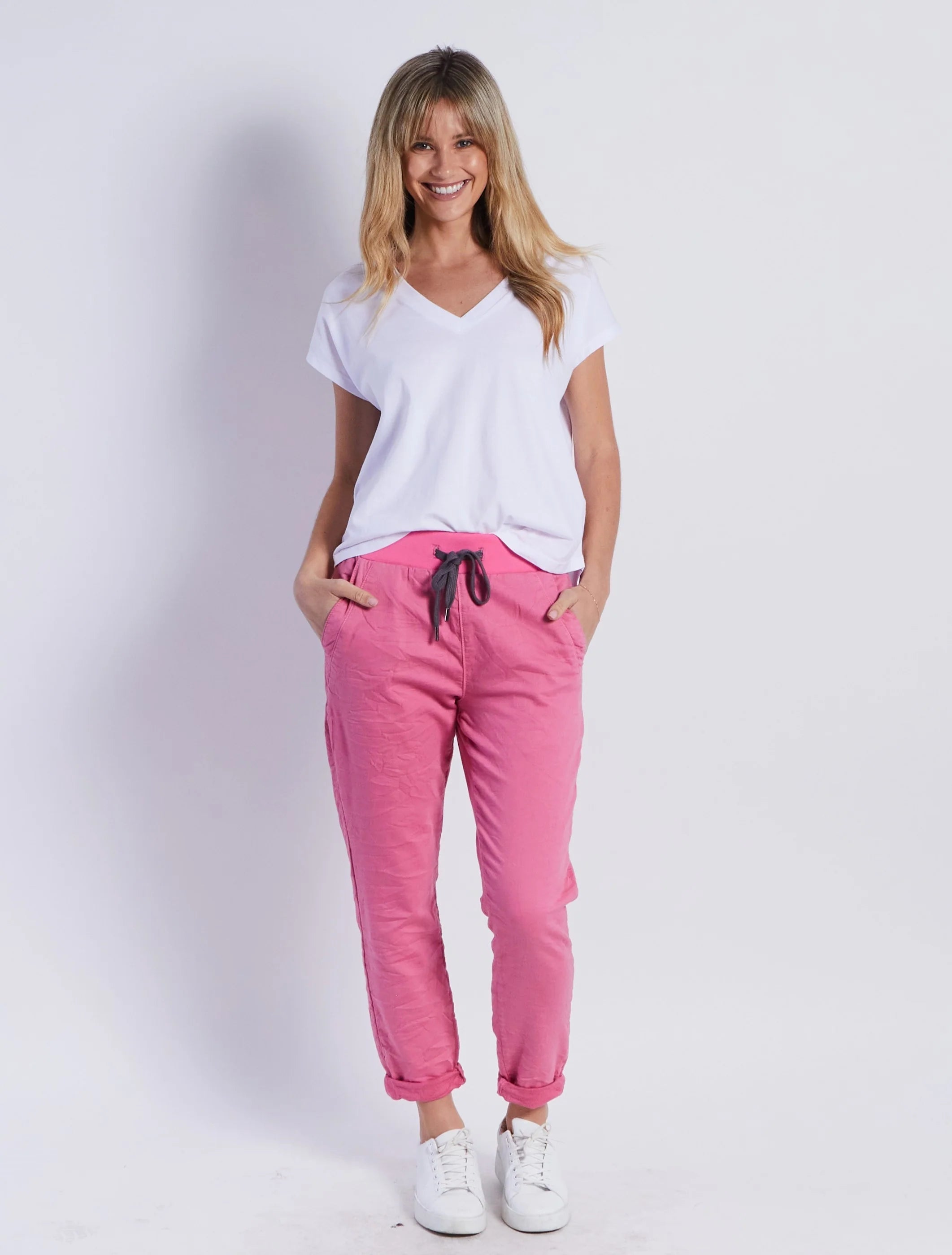Riley Stretch Denim Jogger - Pink