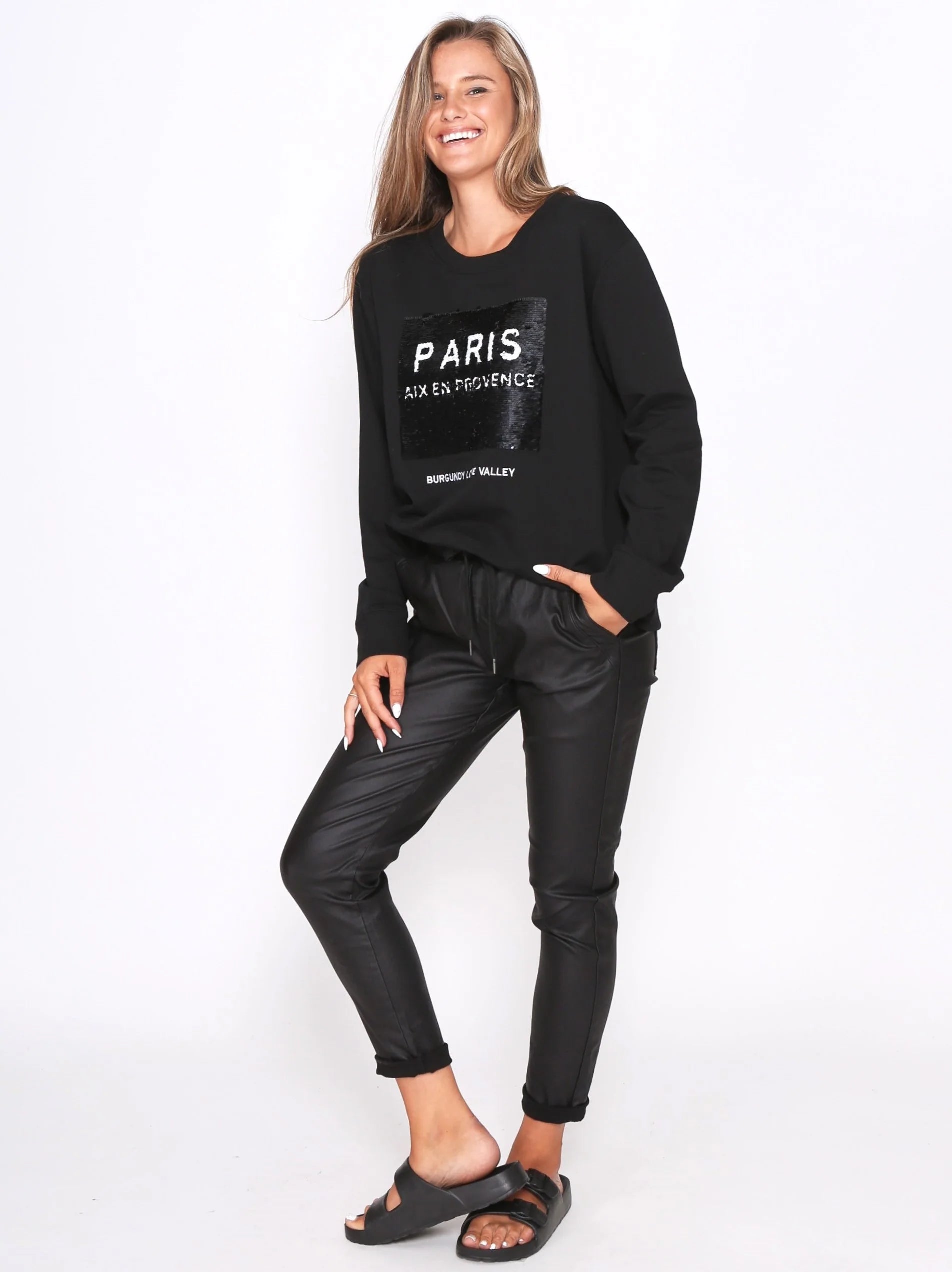 Riley Stretch Wax Look Jogger - Black