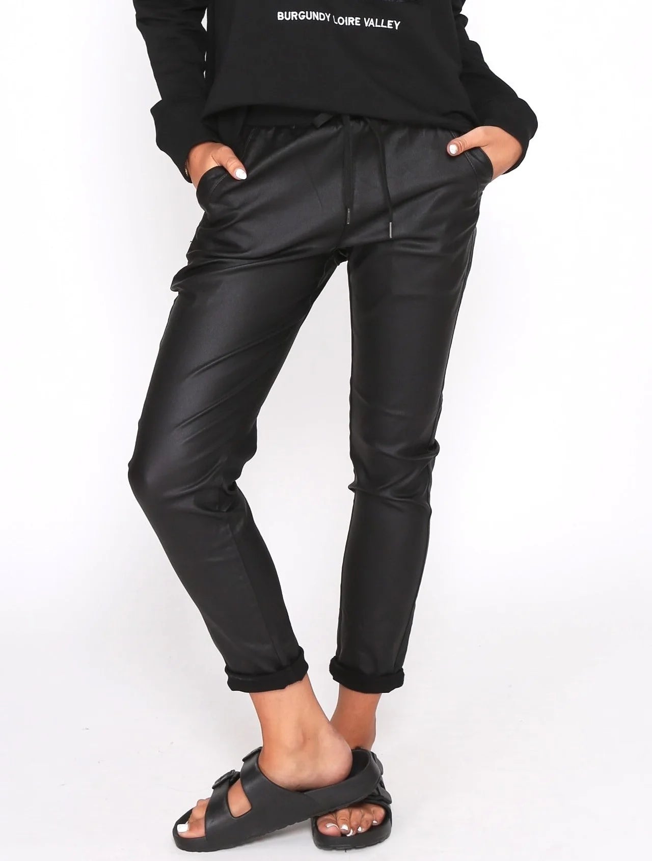 Riley Stretch Wax Look Jogger - Black