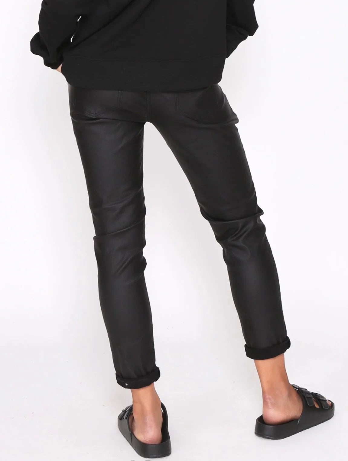 Riley Stretch Wax Look Jogger - Black