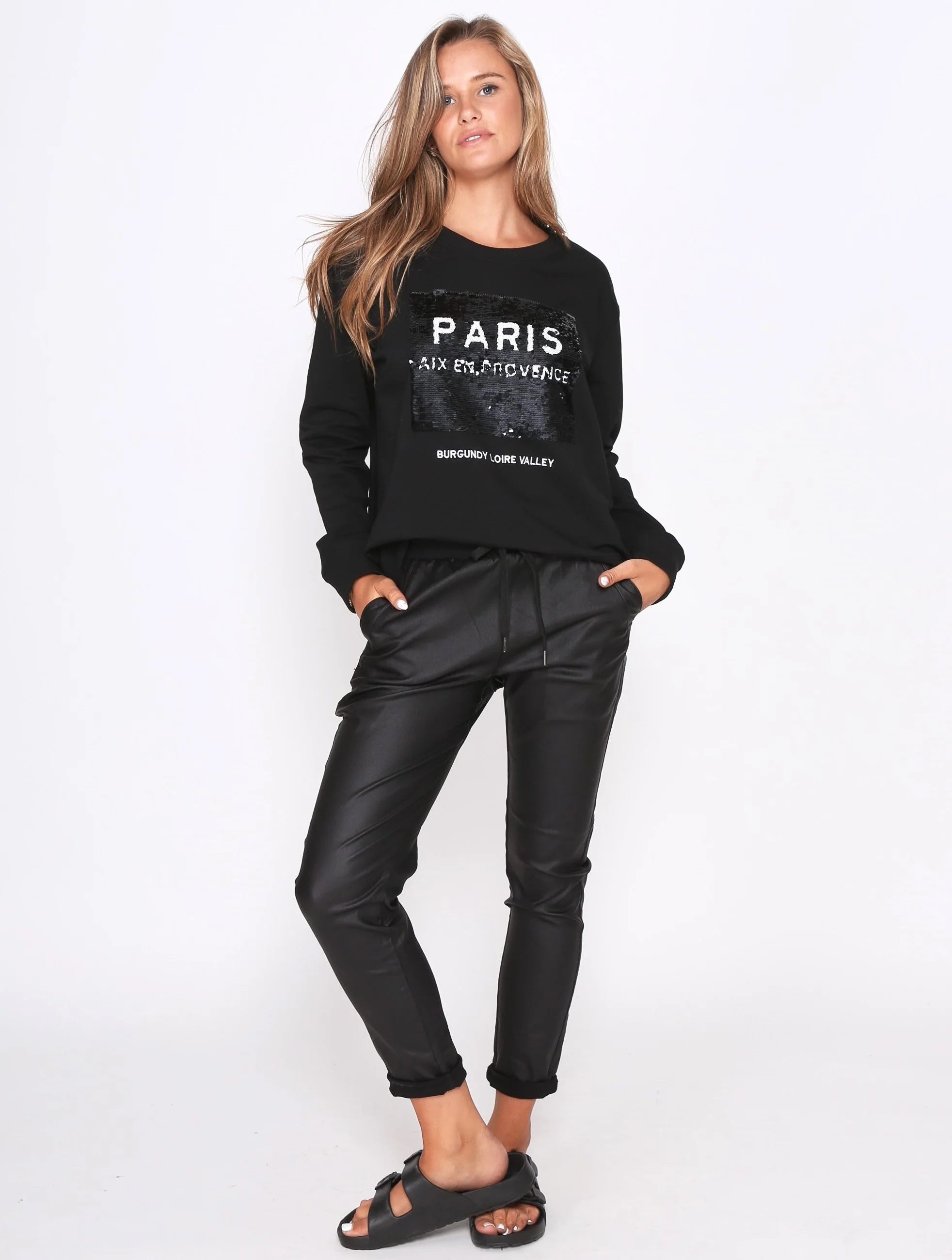 Riley Stretch Wax Look Jogger - Black