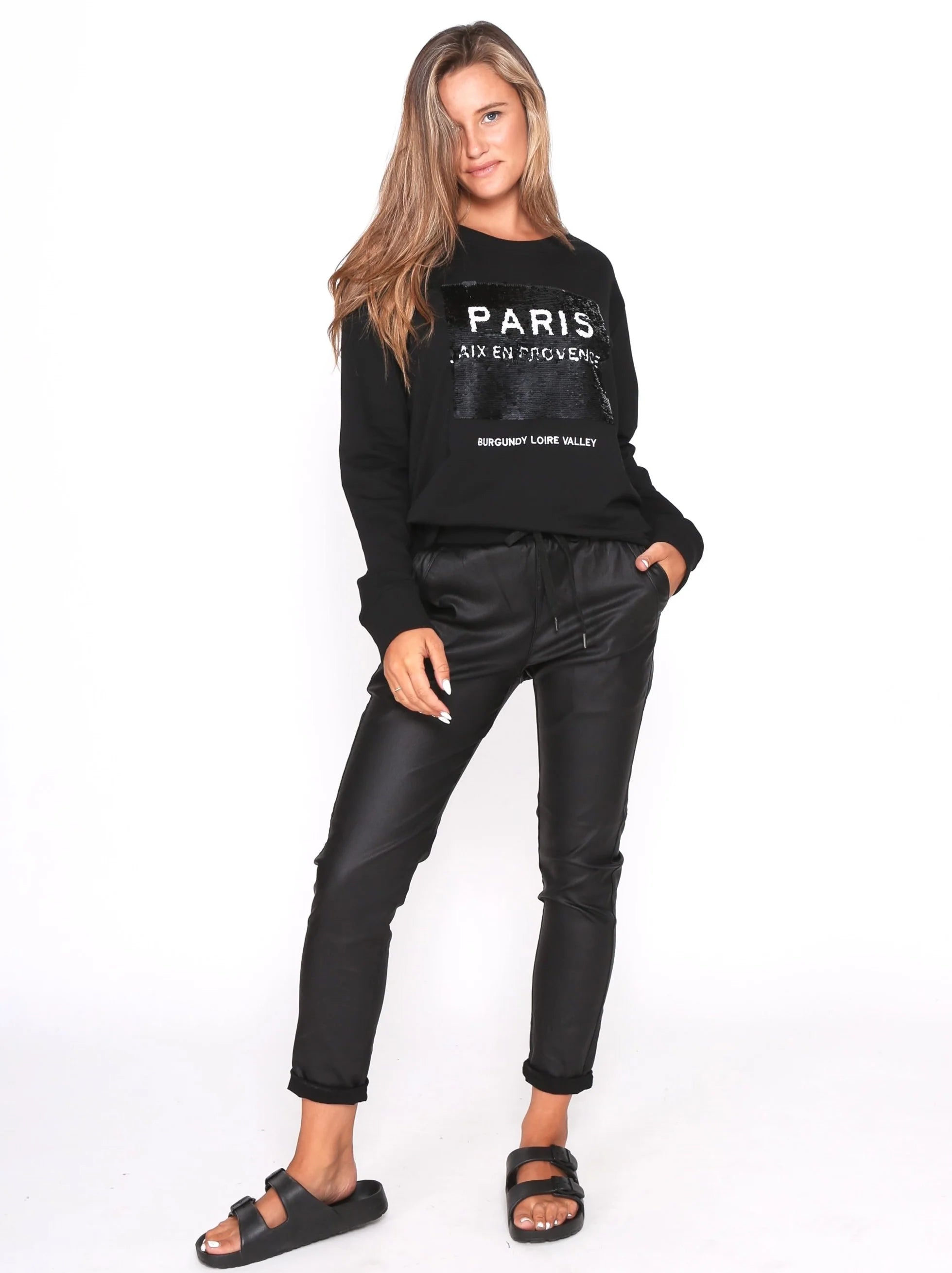 Riley Stretch Wax Look Jogger - Black