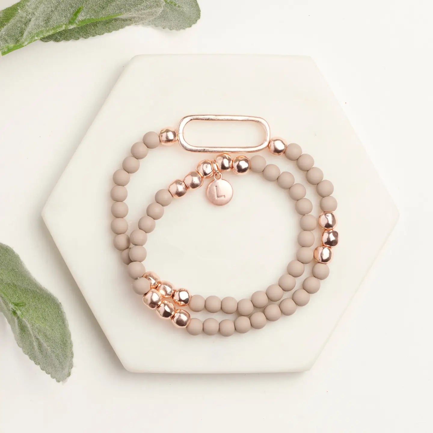 Rose Gold and Beige Bead Bracelet