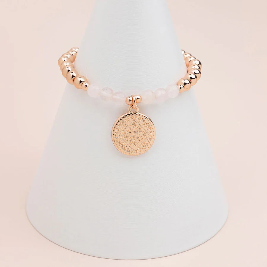Rose Gold Disc and Rose Quartz Bracelet