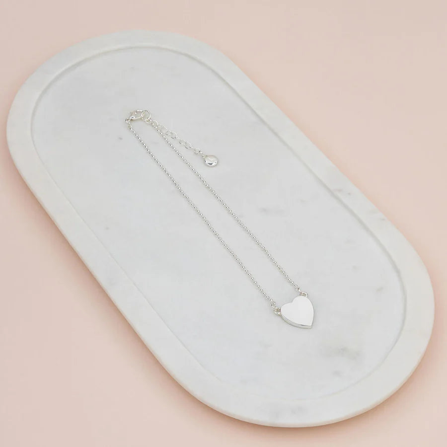 Short Silver Solid Heart Necklace
