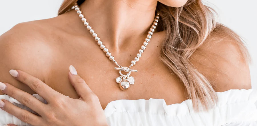 Silver Ball Pendant Charm Short Necklace