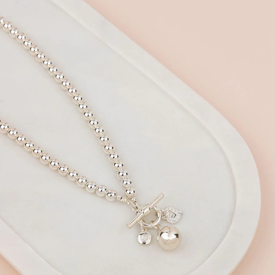Silver Ball Pendant Charm Short Necklace