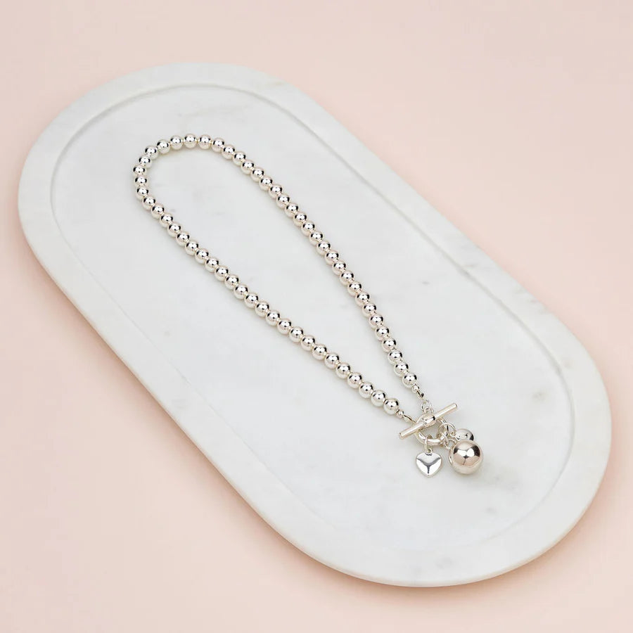 Silver Ball Pendant Charm Short Necklace