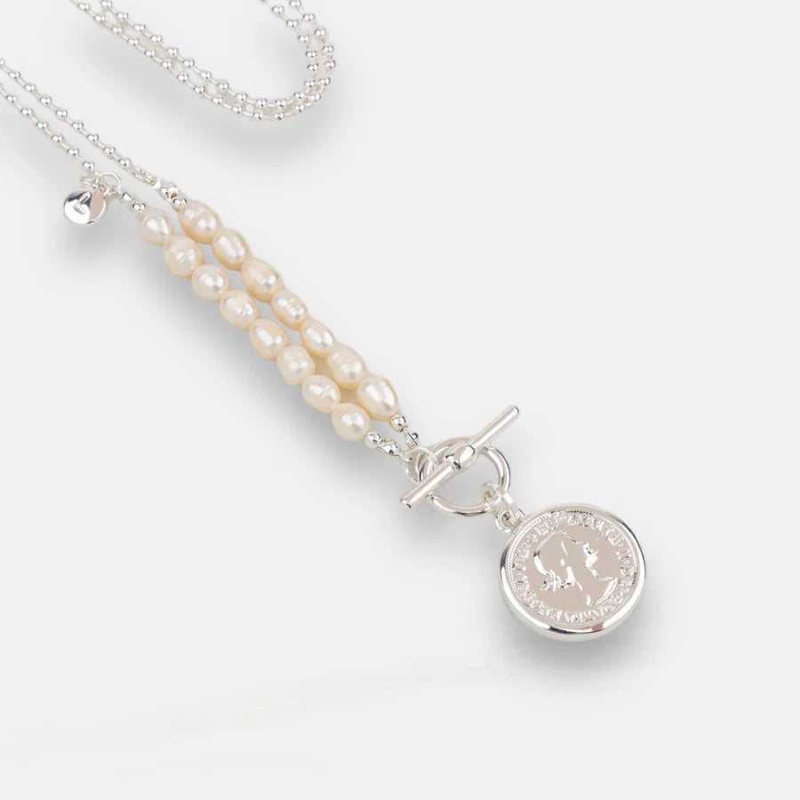 Silver and Pearl Coin Necklace