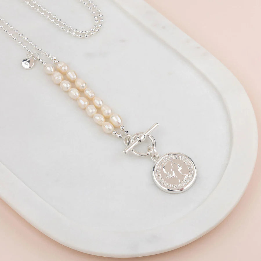 Silver and Pearl Coin Necklace