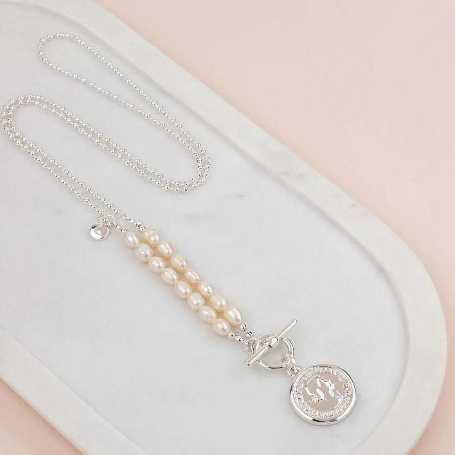 Silver and Pearl Coin Necklace
