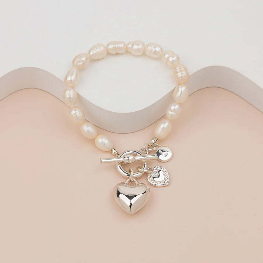 Silver Heart on Freshwater Pearl Bracelet