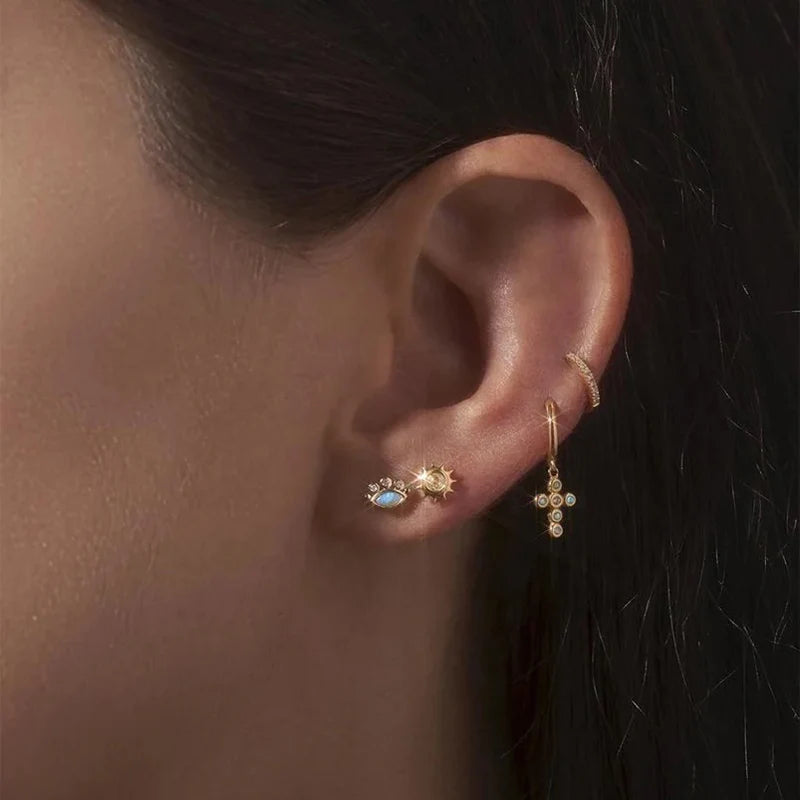 Simple Cross Dangle Earrings - 18K Plated