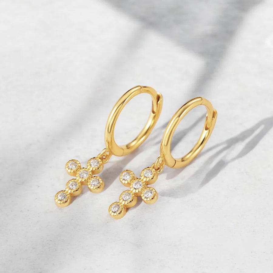 Simple Cross Dangle Earrings - 18K Plated