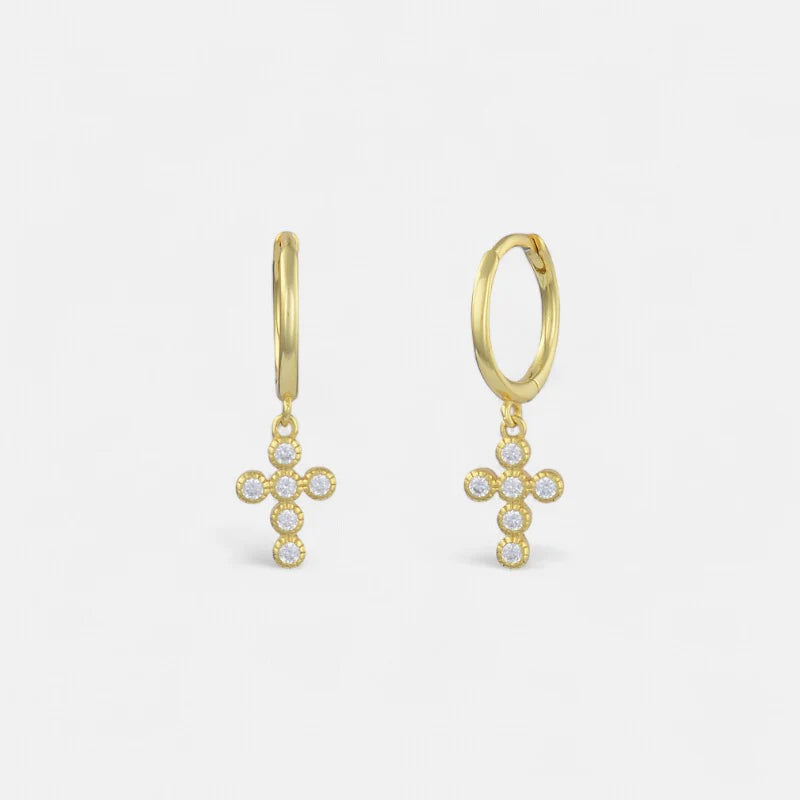 Simple Cross Dangle Earrings - 18K Plated