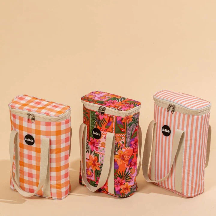 Wine Cooler Bag - Watermelon Peach Check