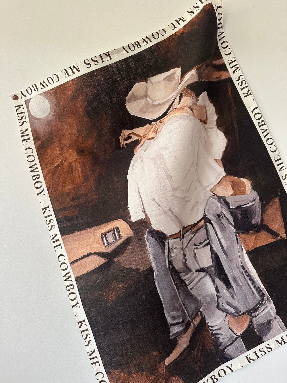 Kiss Me Cowboy Linen Tea Towel