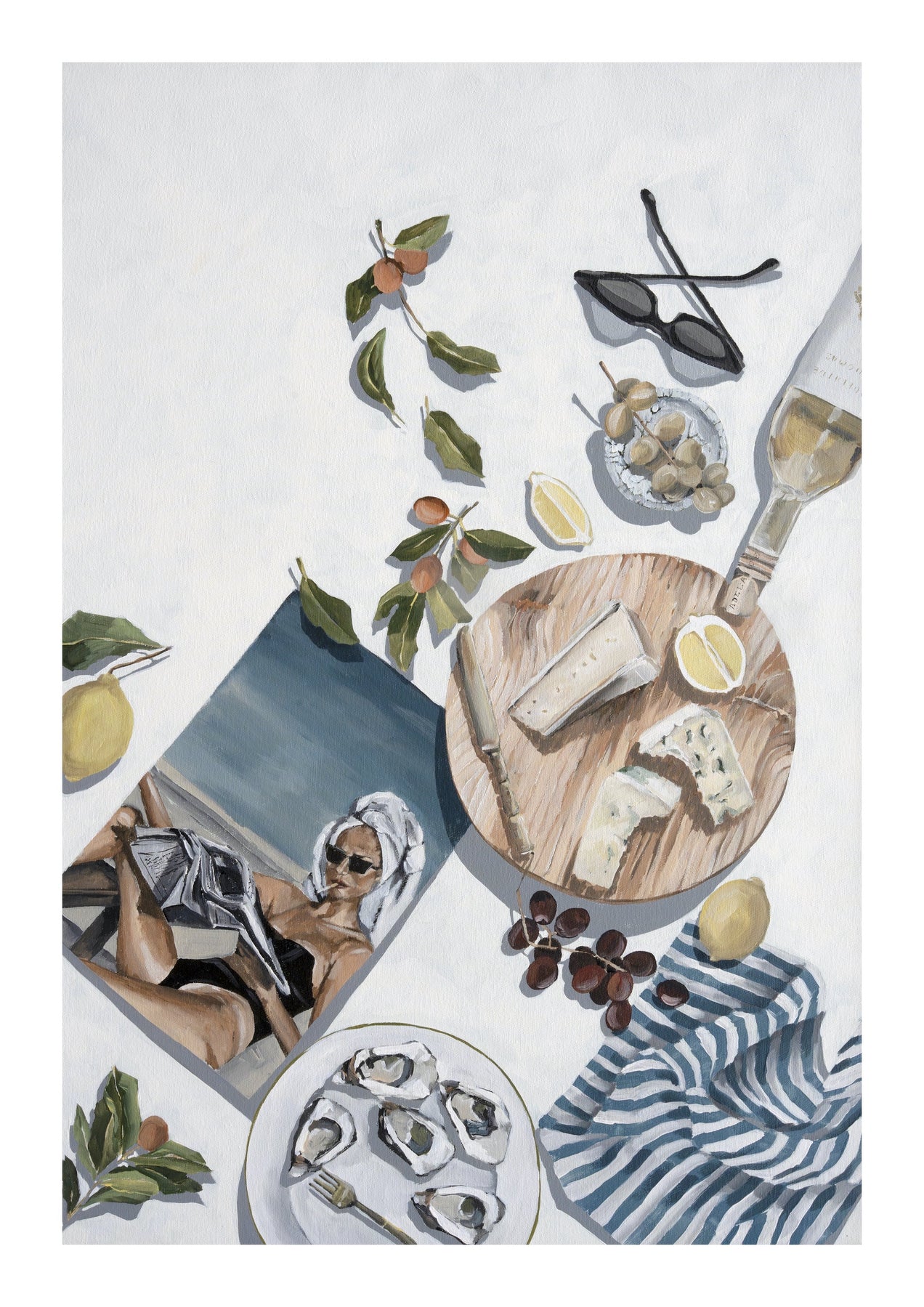 Smoked Oysters Linen Tea Towel
