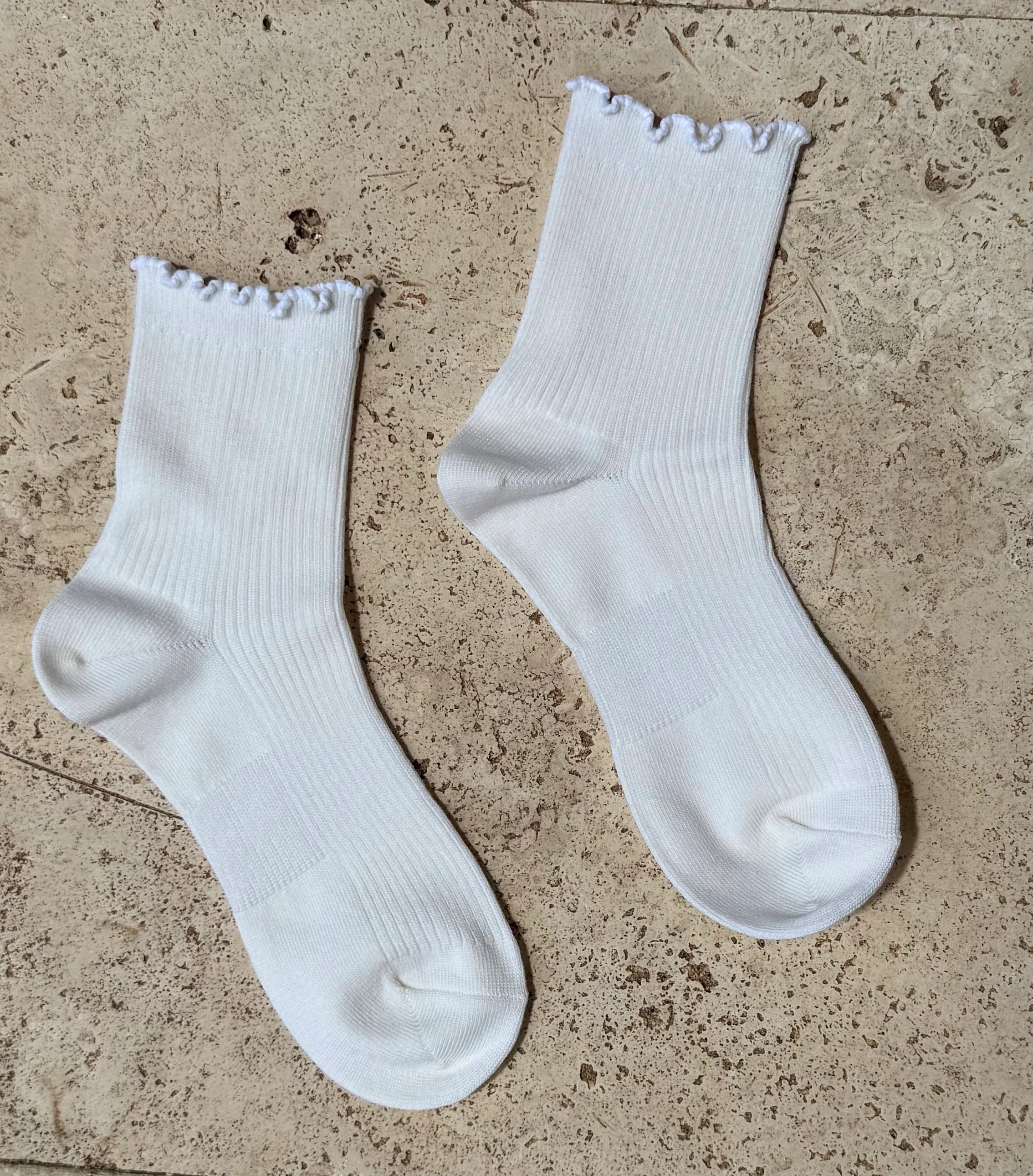 Scalloped Wool Socks - Cream