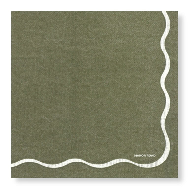 Manor Road Linen (Olive and White Scallop) Napkins - Dinner