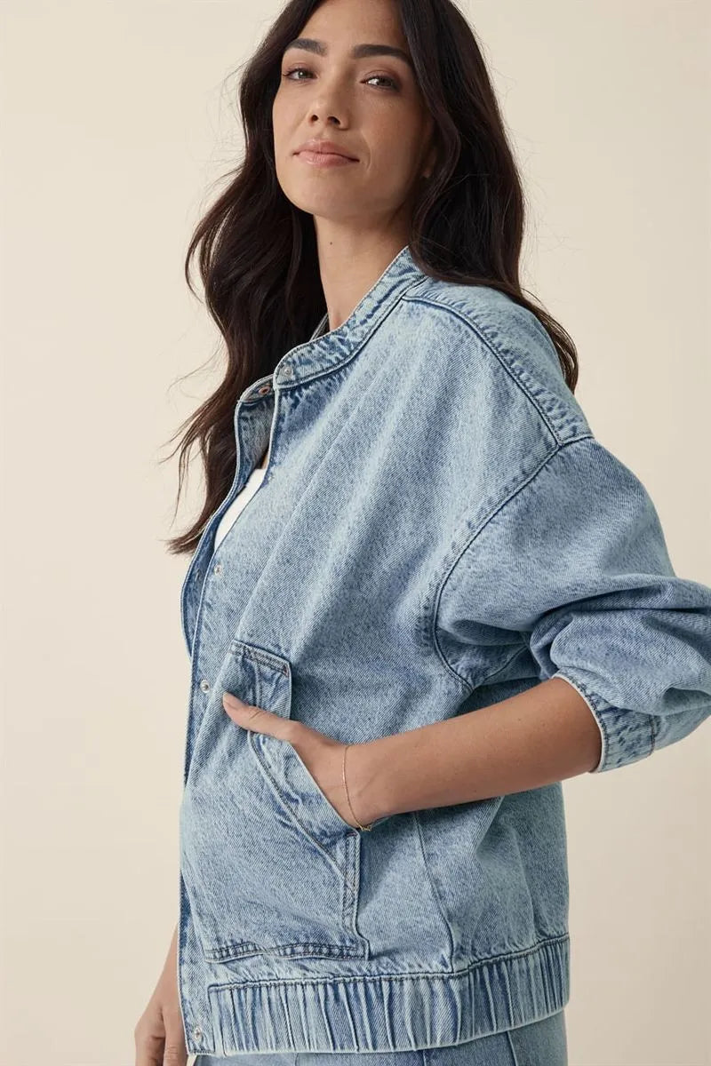 Relaxed Denim Bomber Jacket