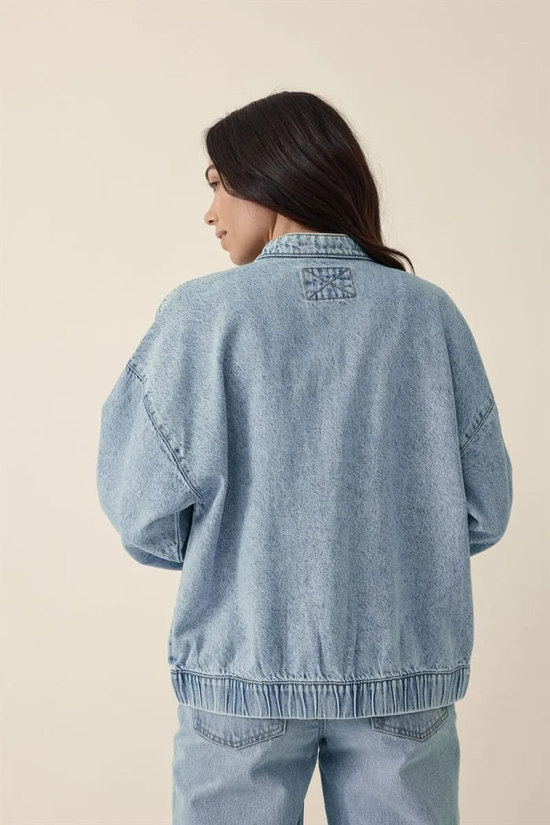 Relaxed Denim Bomber Jacket