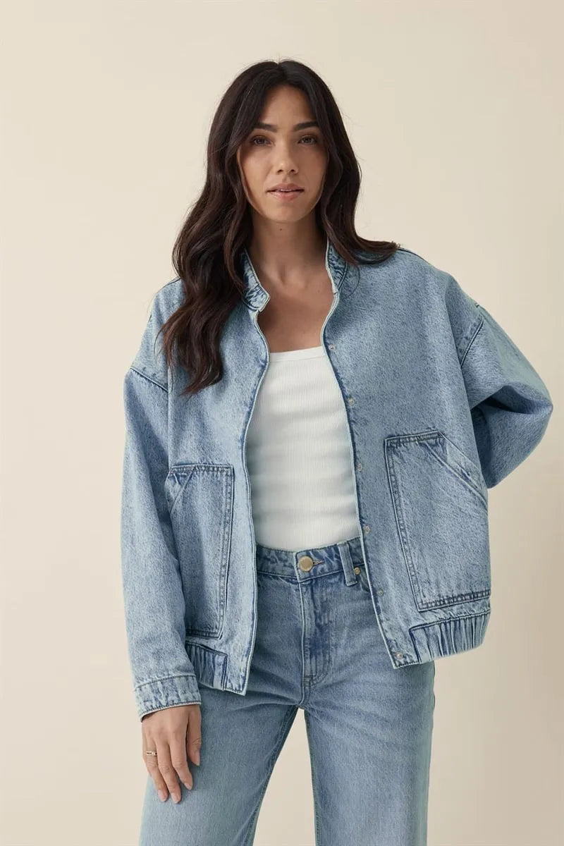 Relaxed Denim Bomber Jacket