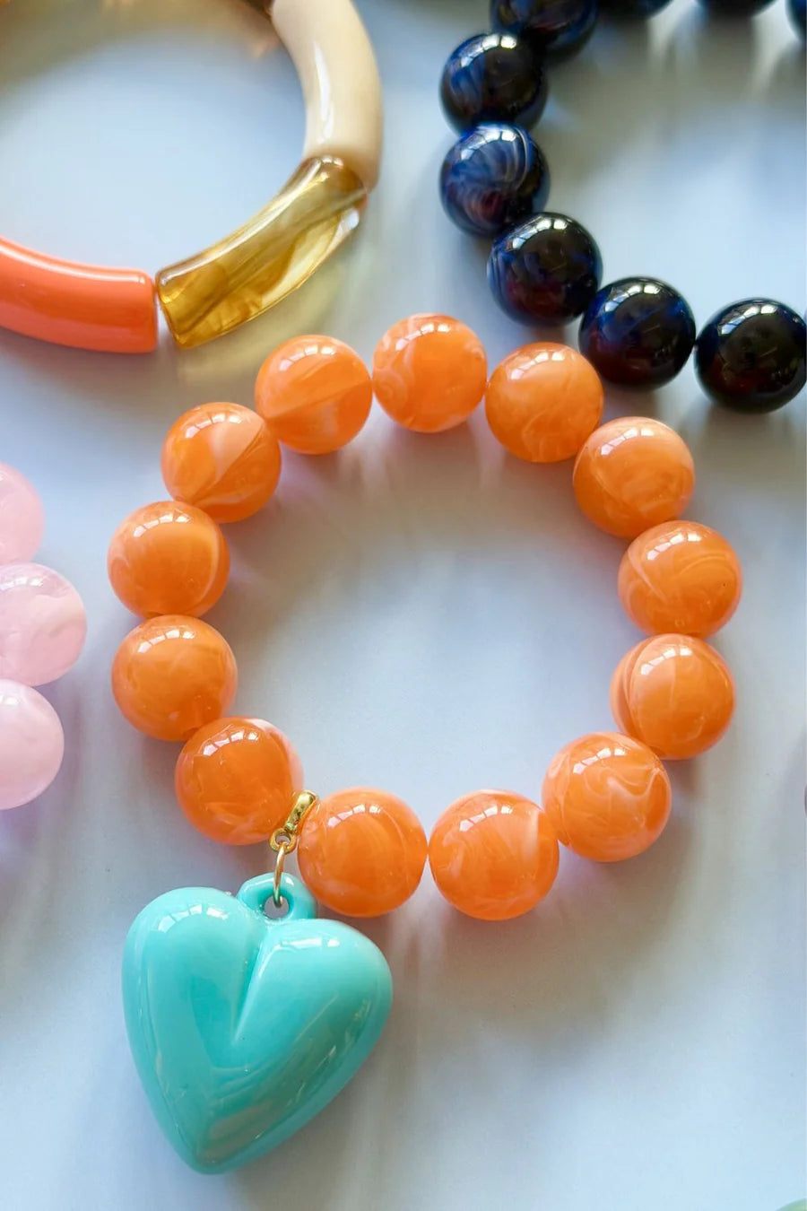 Bubble and Heart Bracelet - Tangerine