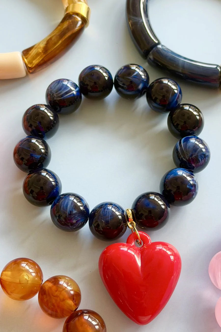 Bubble and Heart Bracelet - Navy