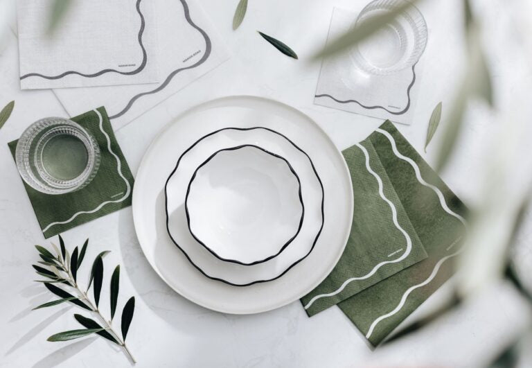 Manor Road Linen (Olive and White Scallop) Napkins - Dinner