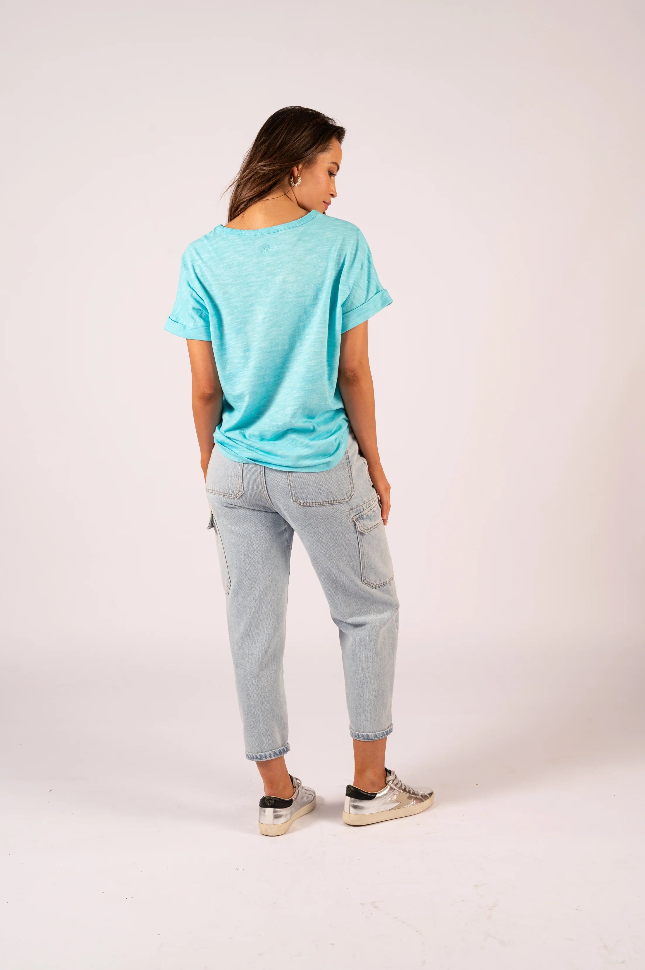 Jade Relaxed Tee - Soft Blue Sequin Lips