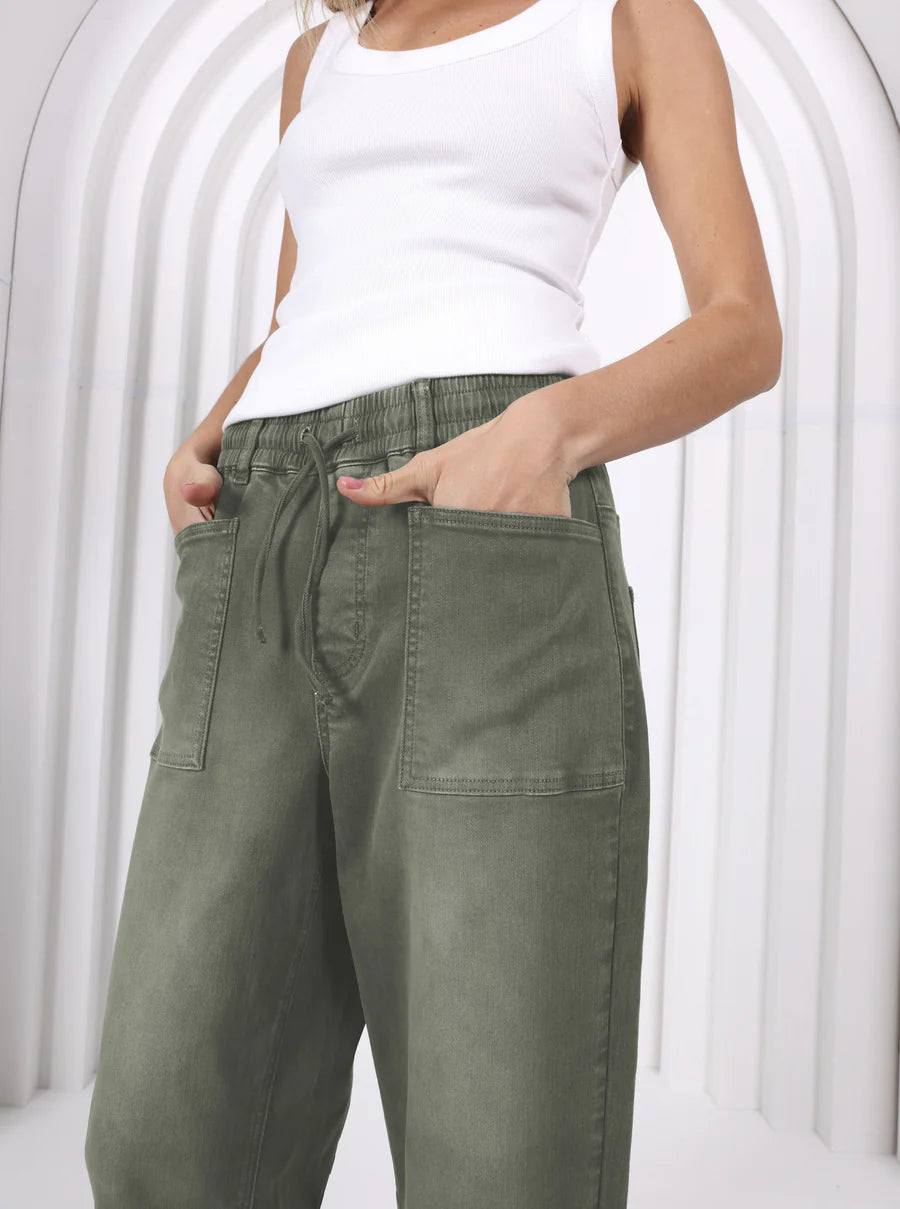 Leo Barrel Jeans - Khaki Denim