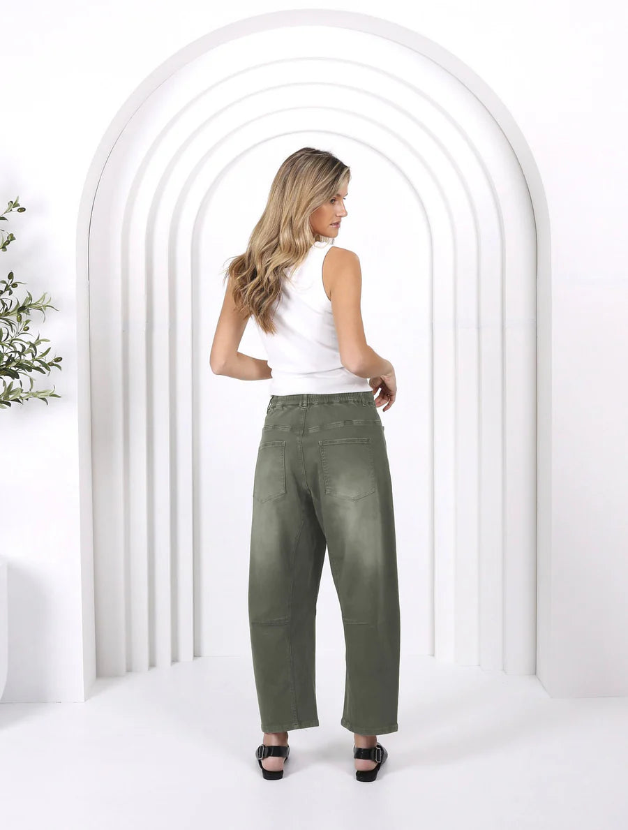 Leo Barrel Jeans - Khaki Denim