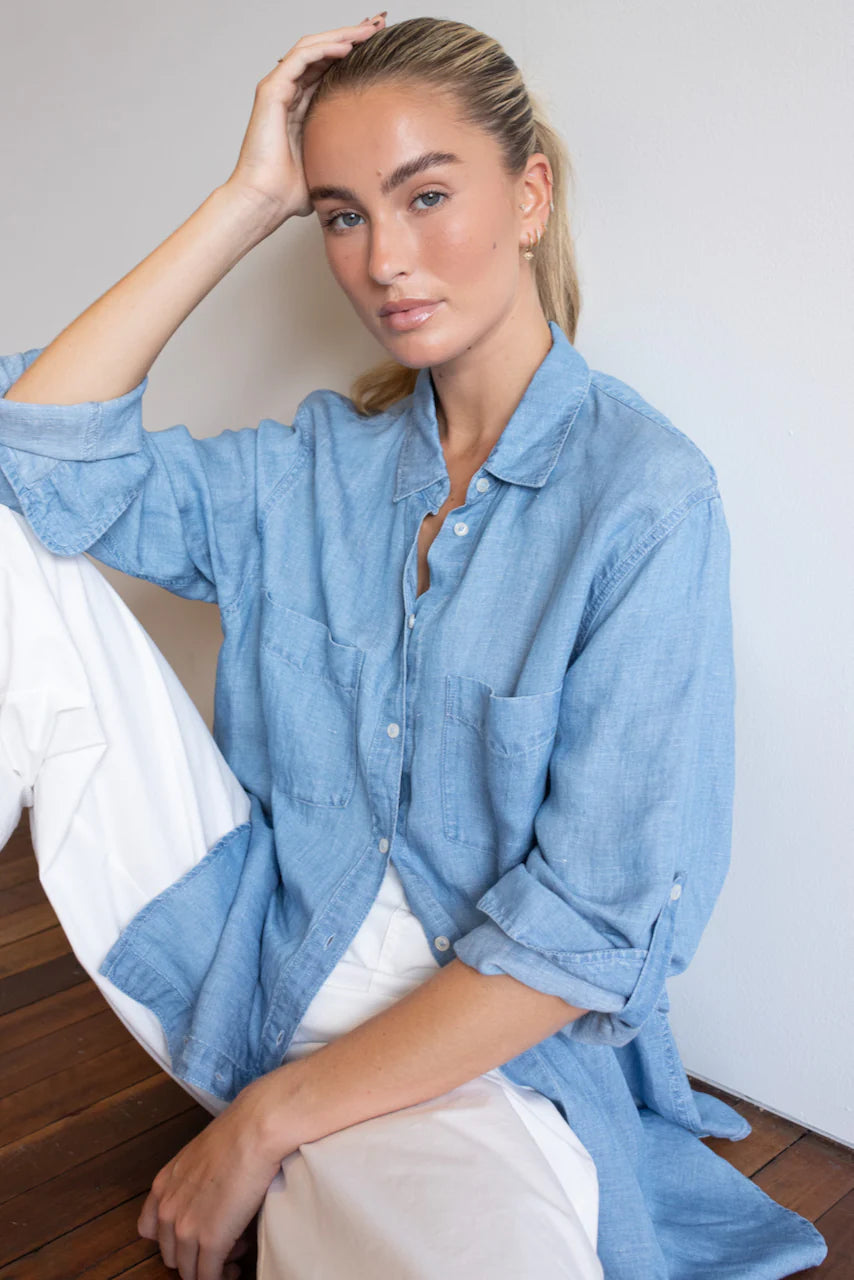 Boyfriend Tencel/Linen Shirt Light Denim