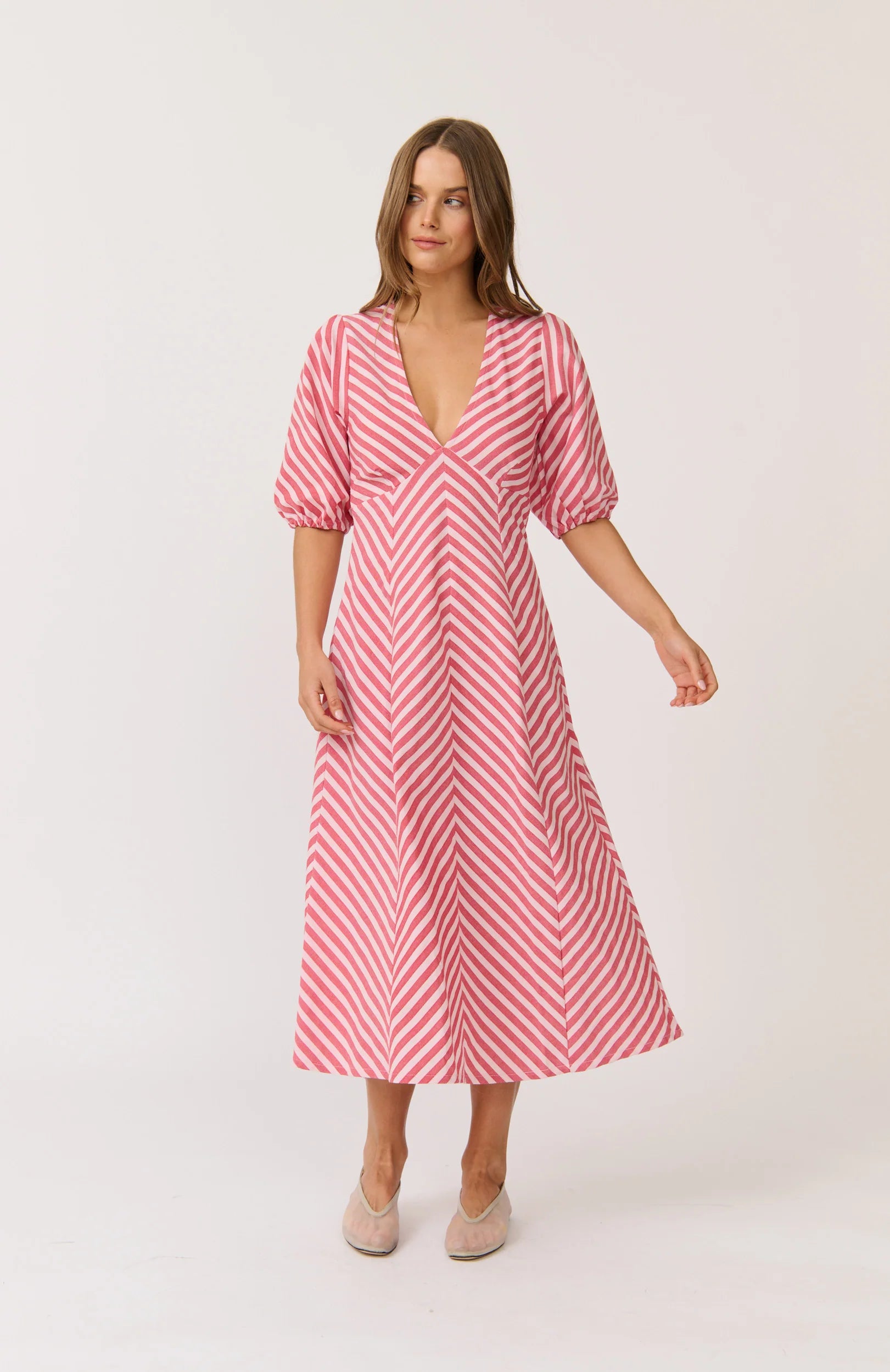 Roza Midi Dress - Cherry Stripe