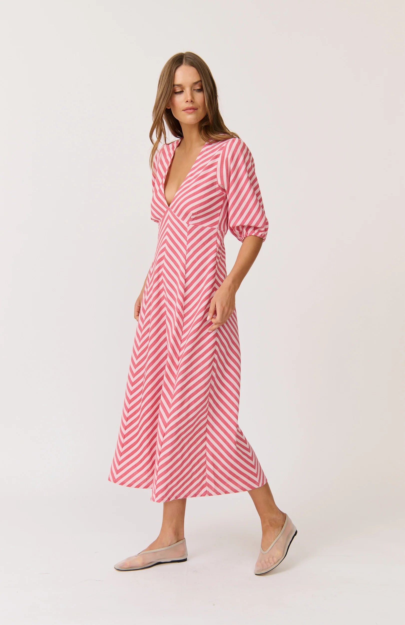 Roza Midi Dress - Cherry Stripe