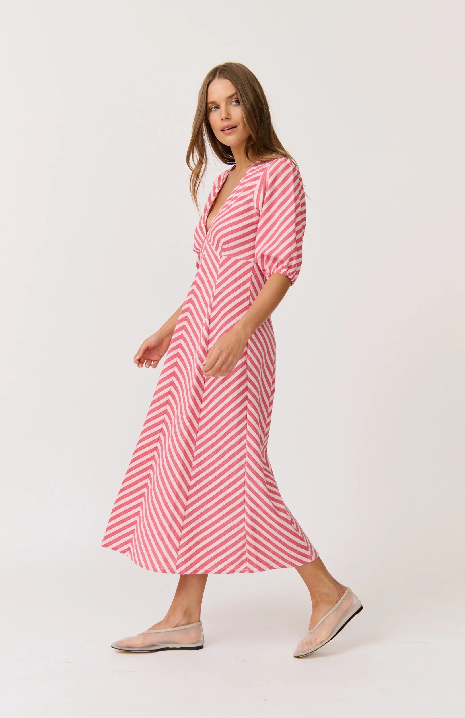 Roza Midi Dress - Cherry Stripe