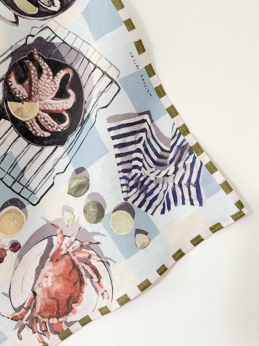 Seafood Spread Linen Tea Towel