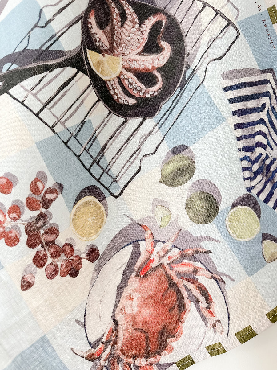 Seafood Spread Linen Tea Towel