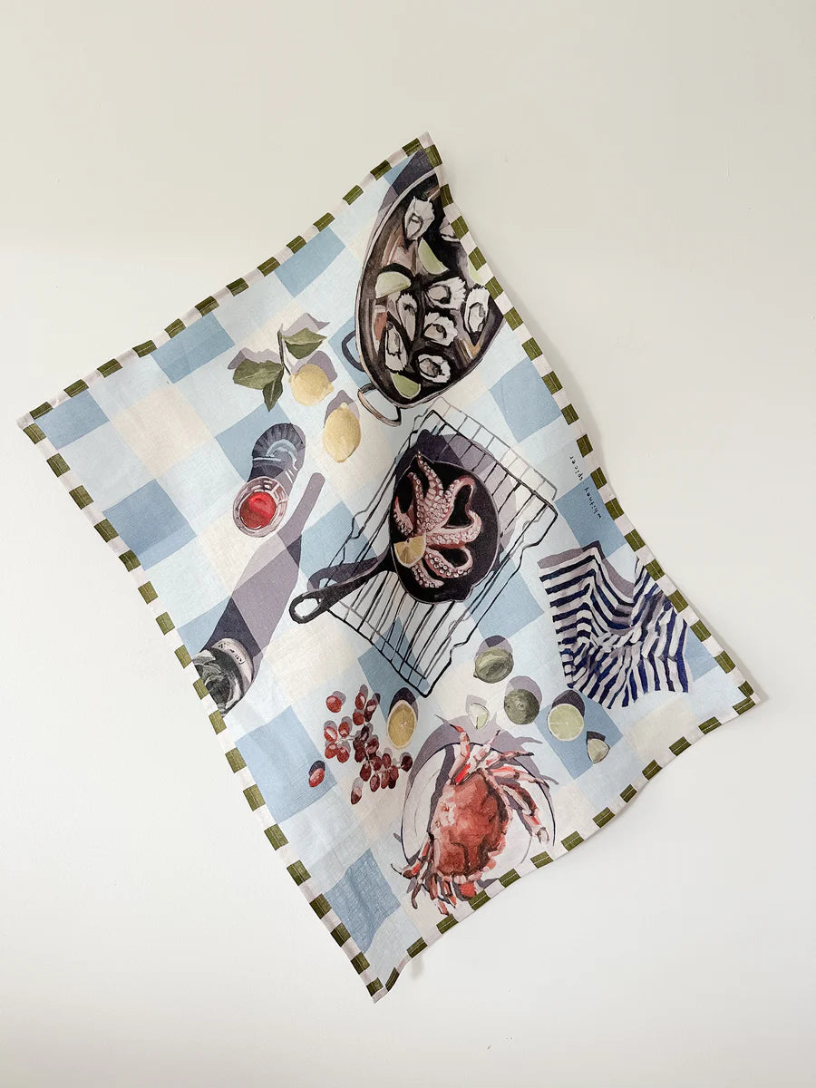 Seafood Spread Linen Tea Towel