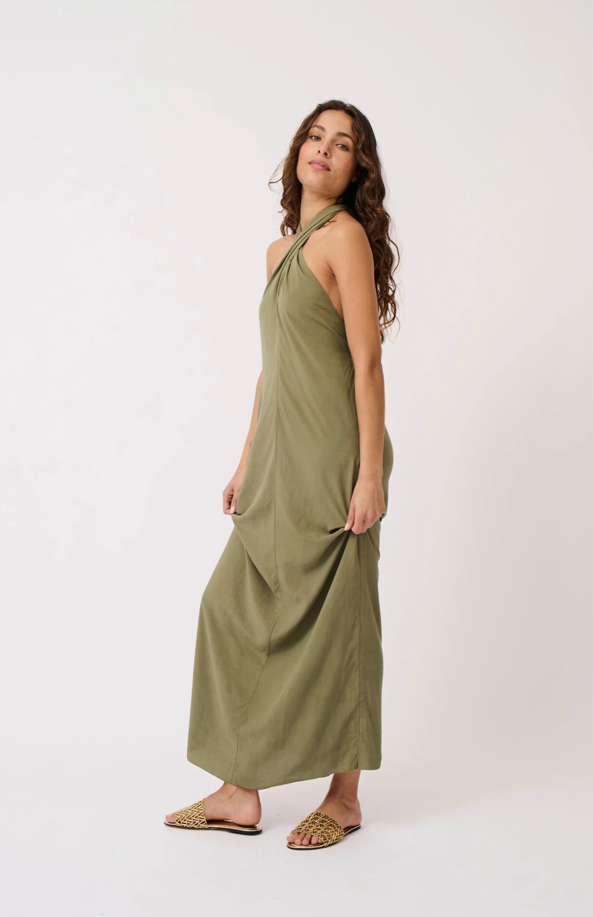 Sabrina Halter Dress - Palm