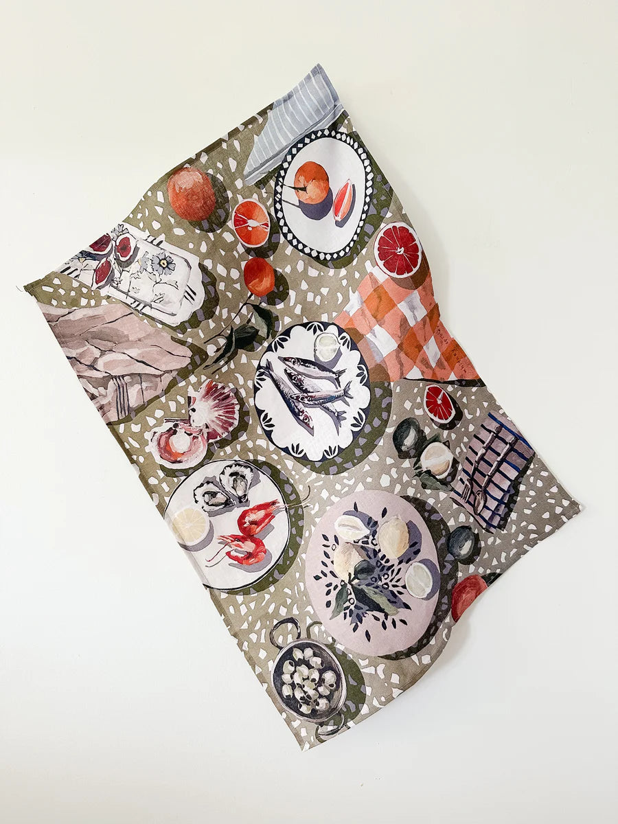 Table by the Sea Linen Tea Towel