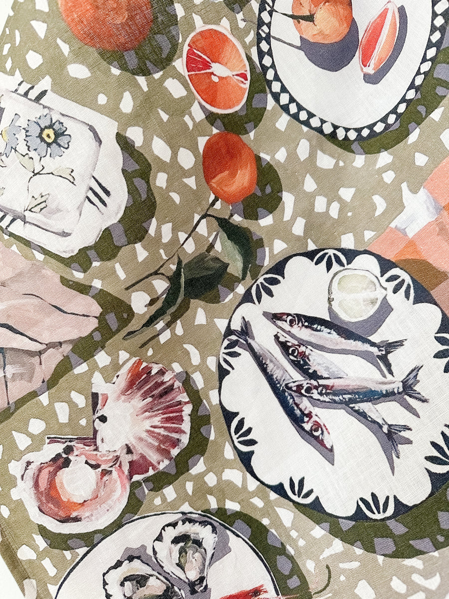 Table by the Sea Linen Tea Towel